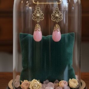 Vintage-Inspired Pink and Gold Drop Earrings